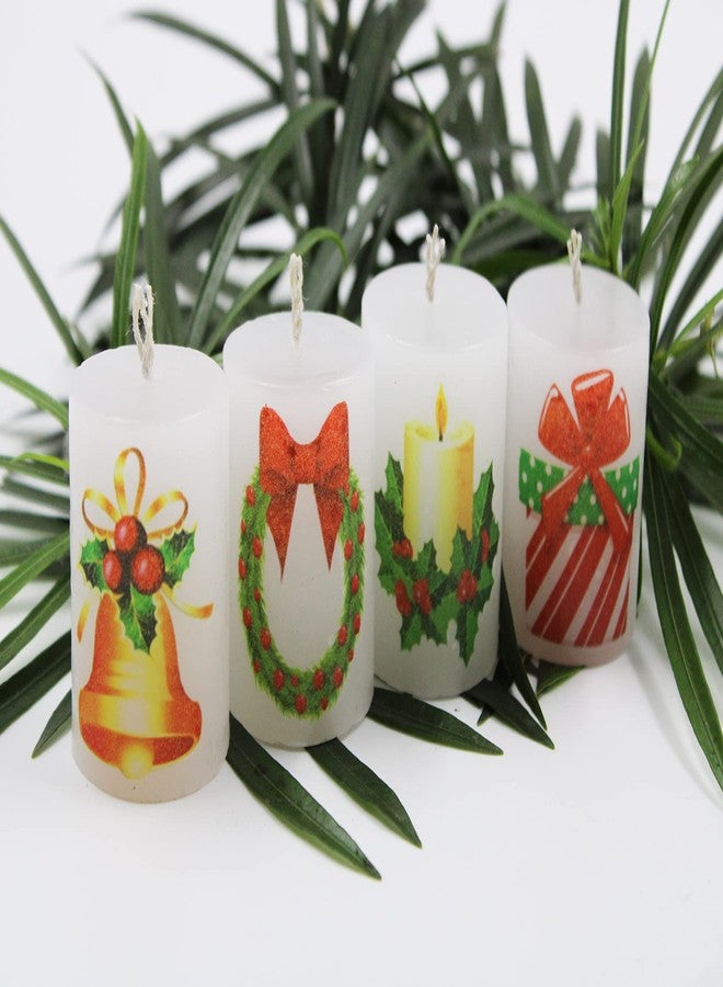 LUCES Paraffin Wax White Pillar Design Candles Smokeless Scented Dripless Round for Christmas X-mas Parties Occasions Dinner Table Set of 4 - Image 2